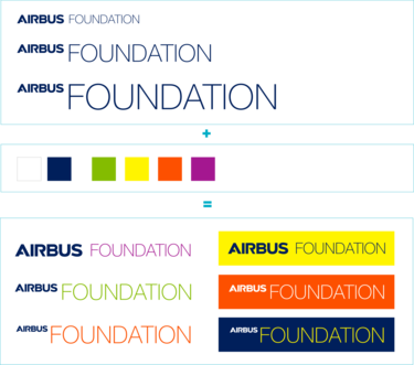 Three sizes and six colours forming the logo lock-up variants