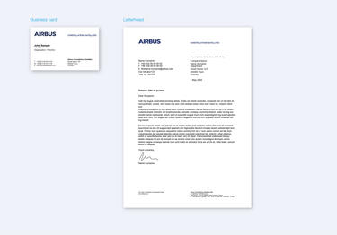 Airbus Constellations Satellites business card and letter examples
