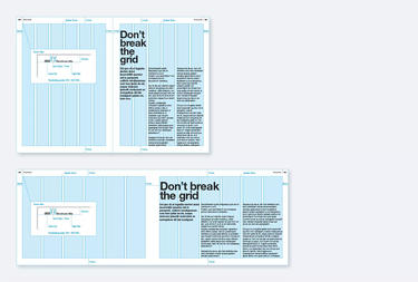 Layout grid dimensions for A5 portrait and landscape brochures