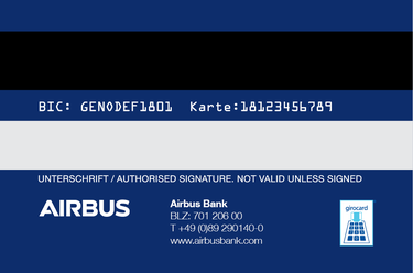 Airbus Bank bank card back