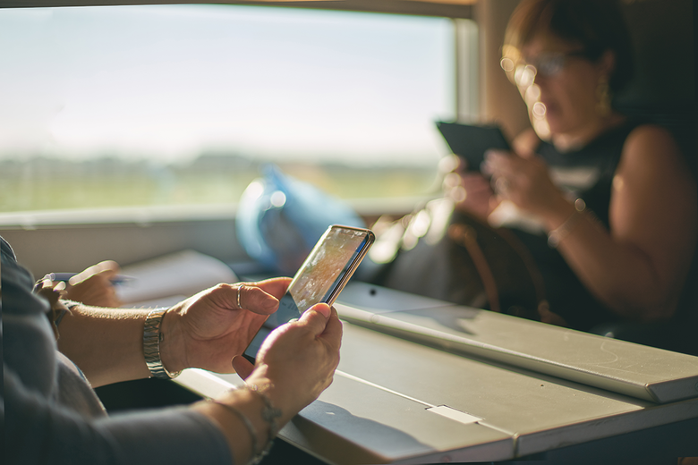 Using smartphone on a train