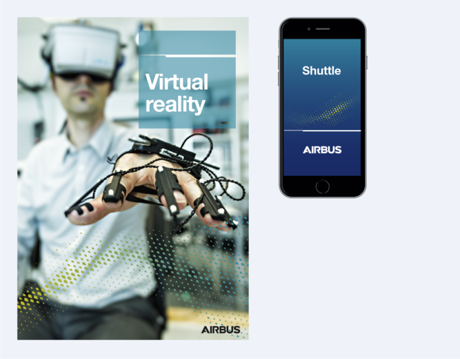 Carbon grid on brochure cover and smartphone screen