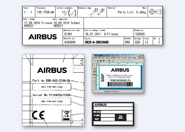 Black Airbus logo on various plates
