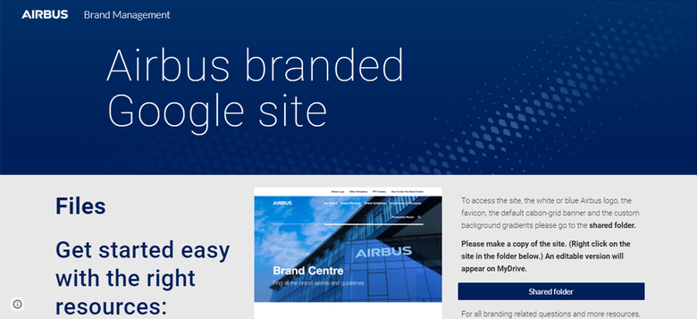 Screenshot of the Google Sites template