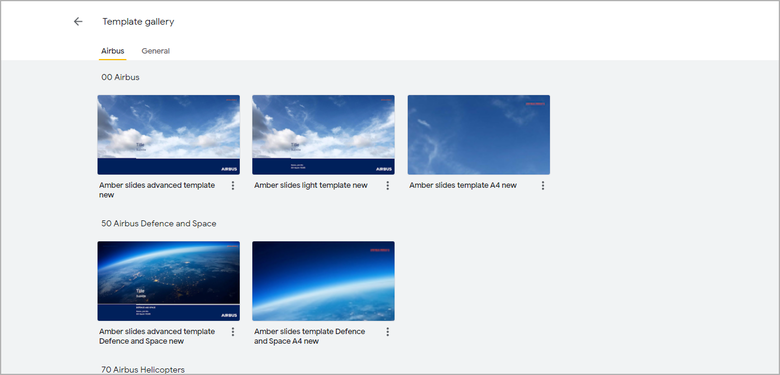 Screenshot of the Google Slides template gallery
