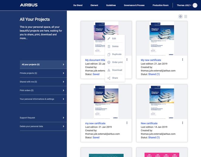 Projects overview edit options