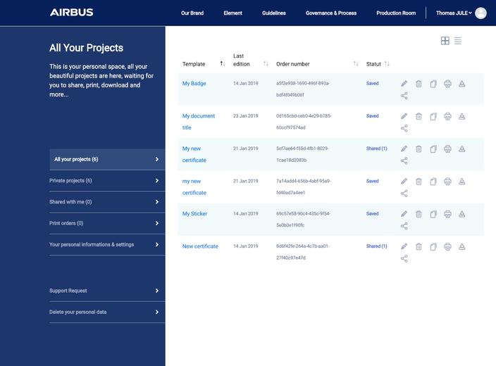 Projects overview list