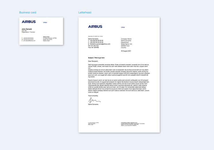Airbus Crisa business card and letterhead
