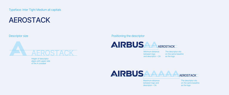 Airbus Aerostack descriptor typeface, size and positioning
