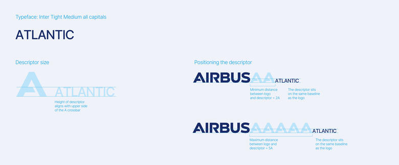 Airbus Atlantic descriptor typeface, size and positioning