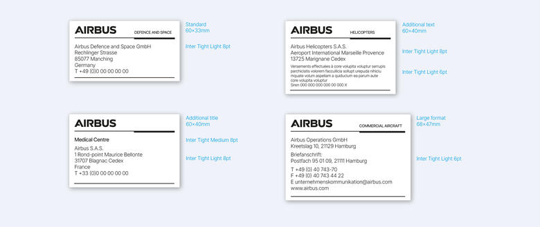 Stamp standard layout, layout with additional title, layout with additional text and large format layout