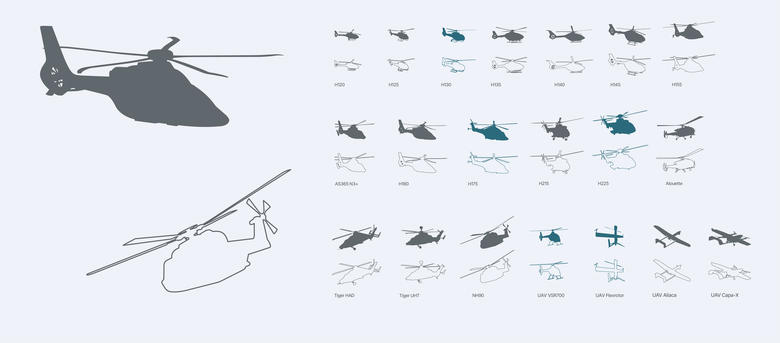 Helicopters product silhouettes overview